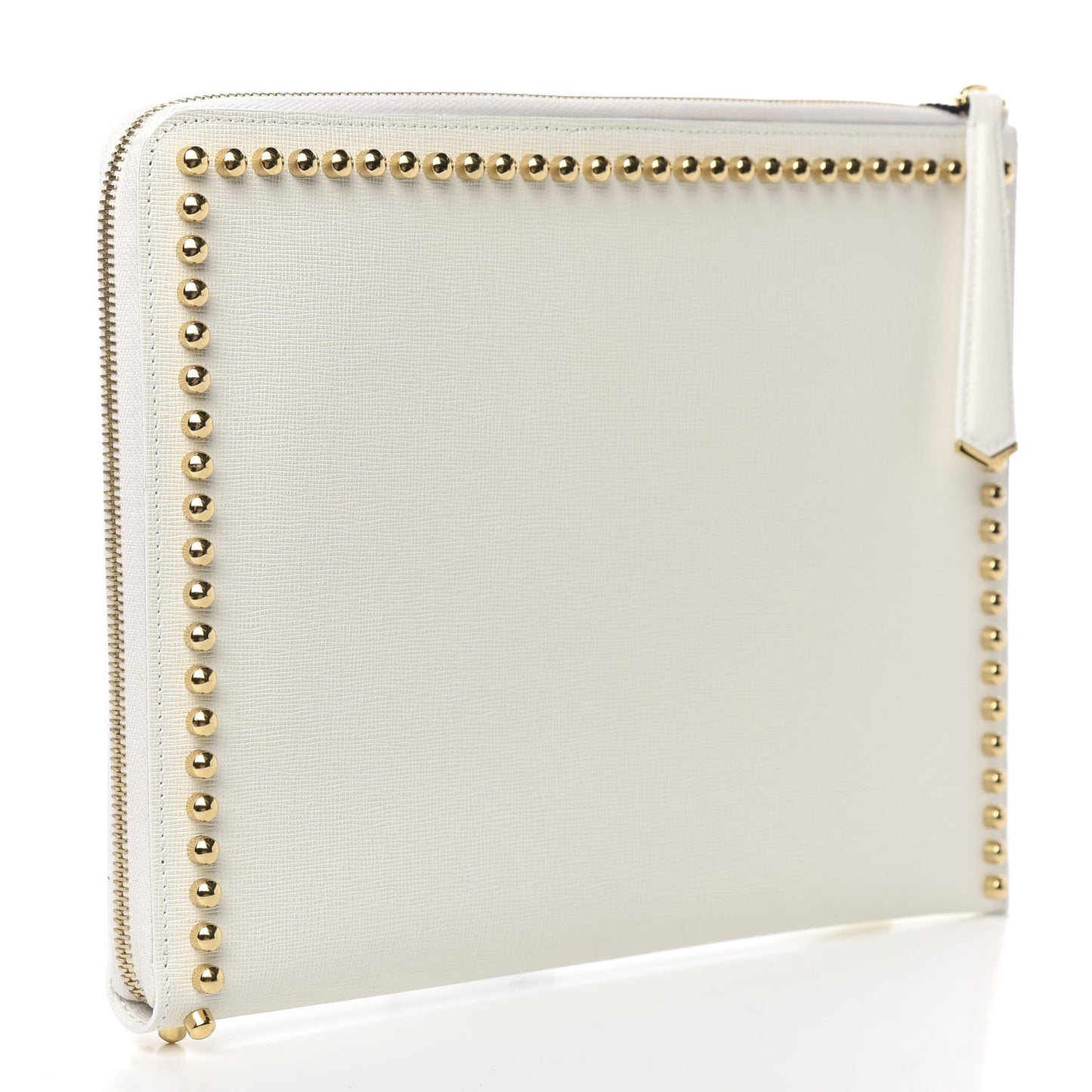 Vitello Elite Mink Fur Studded Karlito Zip Around Pouch White