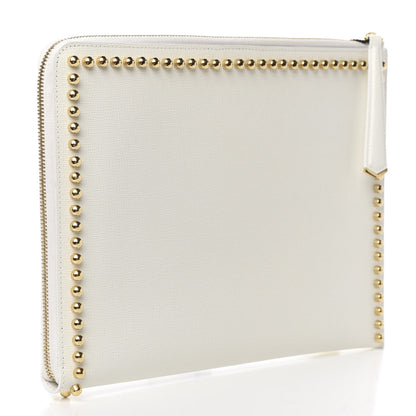 Fendi Vitello Elite Mink Fur Studded Karlito Zip Around Pouch White 2 of 10