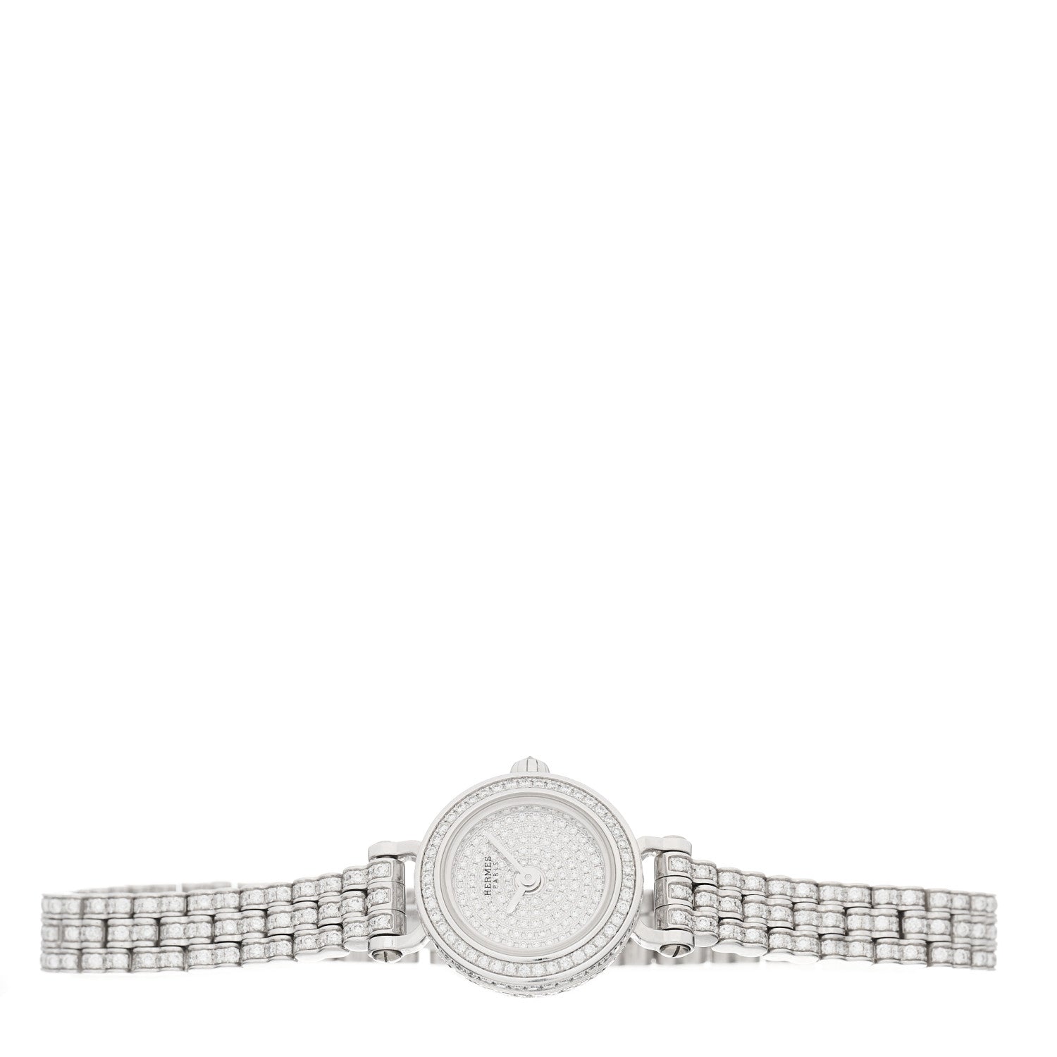 Hermes 18K White Gold Diamond Pave 16mm Faubourg Quartz Watch 2 of 5