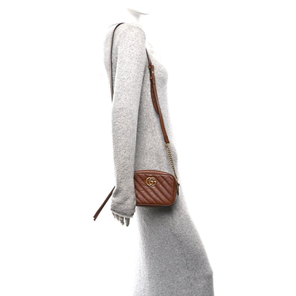 Gucci Glazed Calfskin Matelasse Diagonal Mini GG Marmont Chain Shoulder Bag Cuir 2 of 11