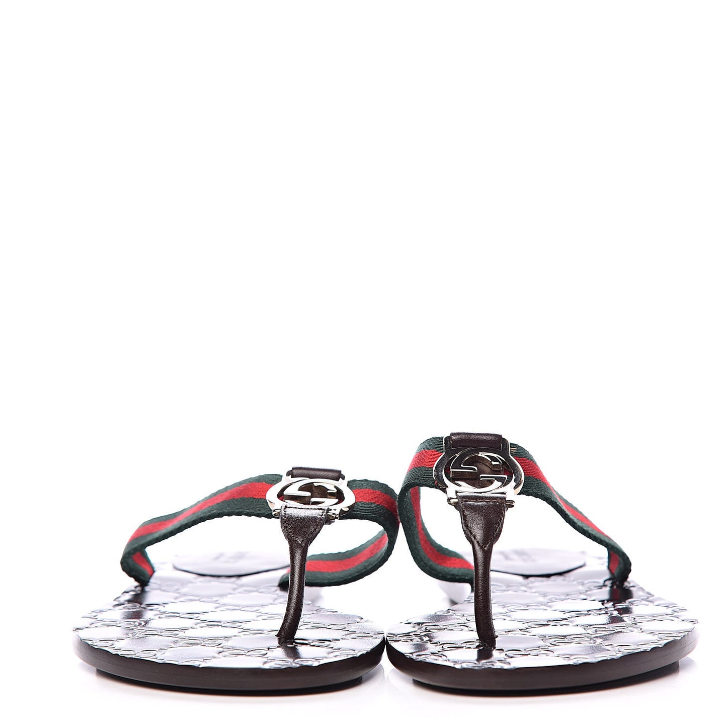 Nylon Guccissima Web Womens Thong Sandals 35.5 Green Red Black