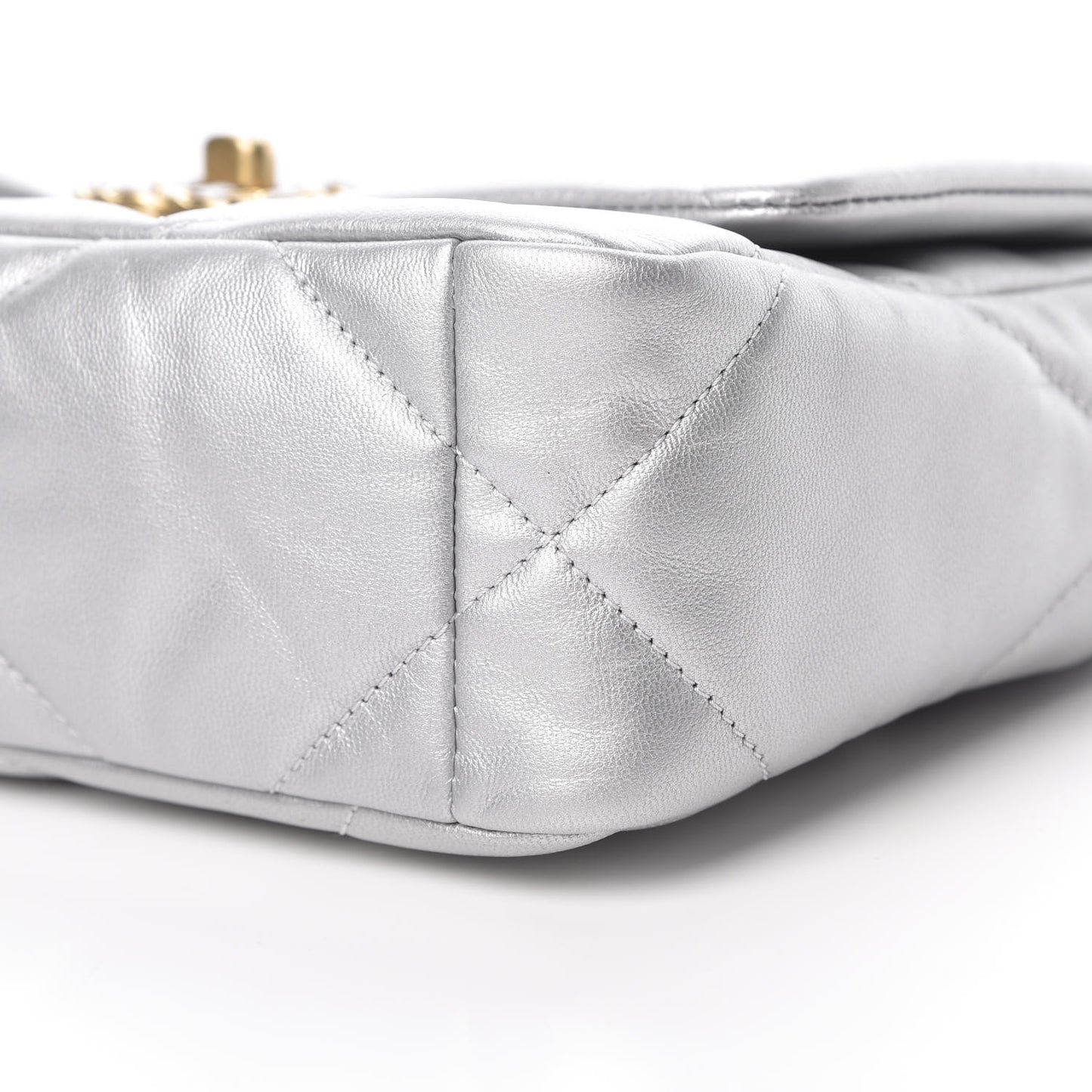 Metallic Goatskin Quilted Medium 19 Flap Silver