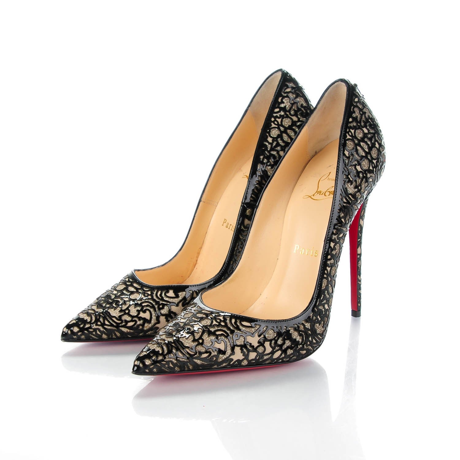 Christian Louboutin Patent Lace Glitter So Pretty 120 Pumps 39 Black 3 of 8