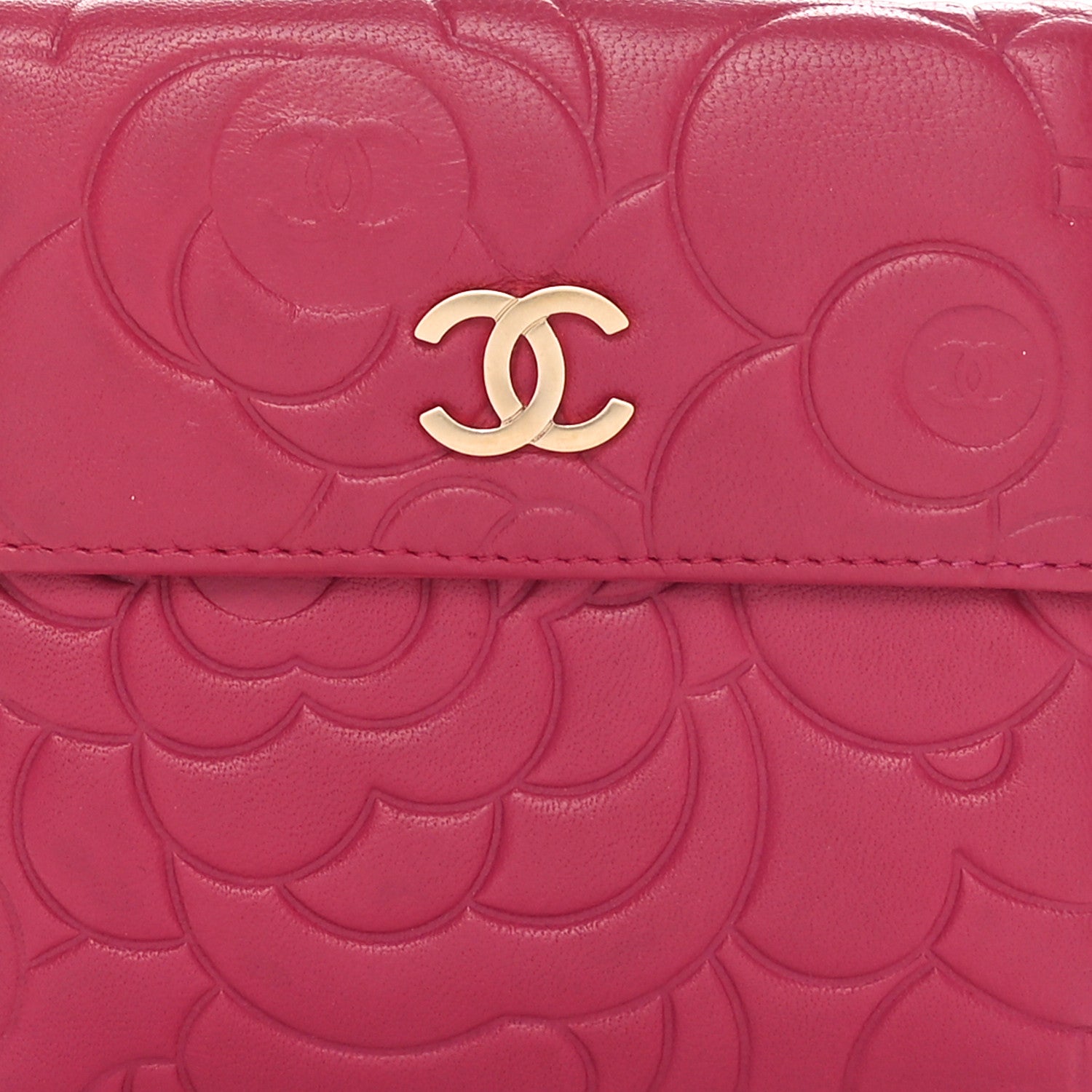 Chanel Lambskin Camellia Embossed Compact French Flap Wallet Pink 8 of 10