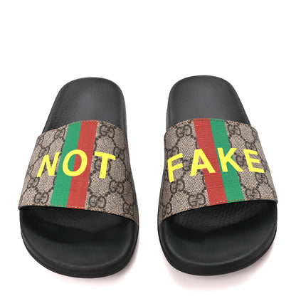 Gucci GG Supreme Monogram Fake/Not Slide Sandals 40 Beige Ebony 2 of 9