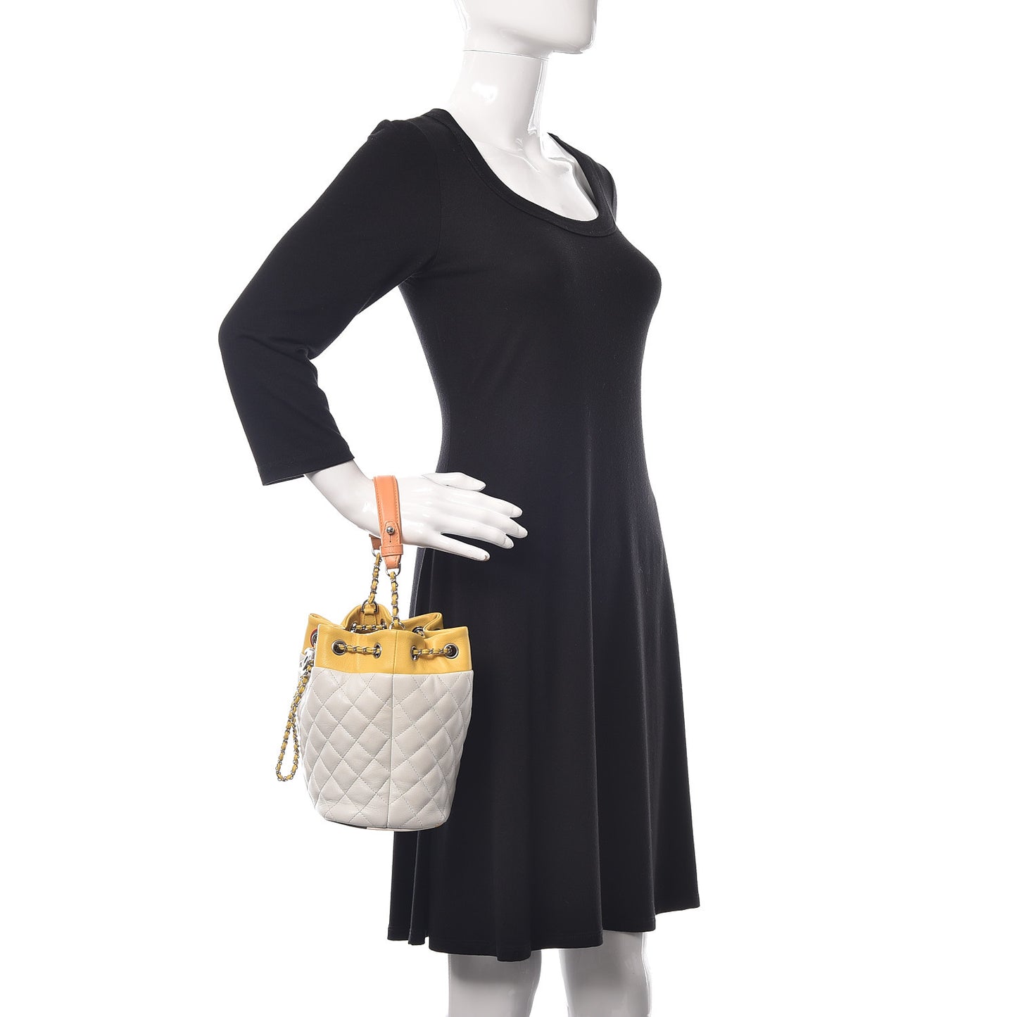 Lambskin Quilted Cuba Drawstring Tote White Yellow