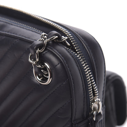 Chanel Calfskin Chevron Quilted Double Camera Bag With Flap Black 12 of 17