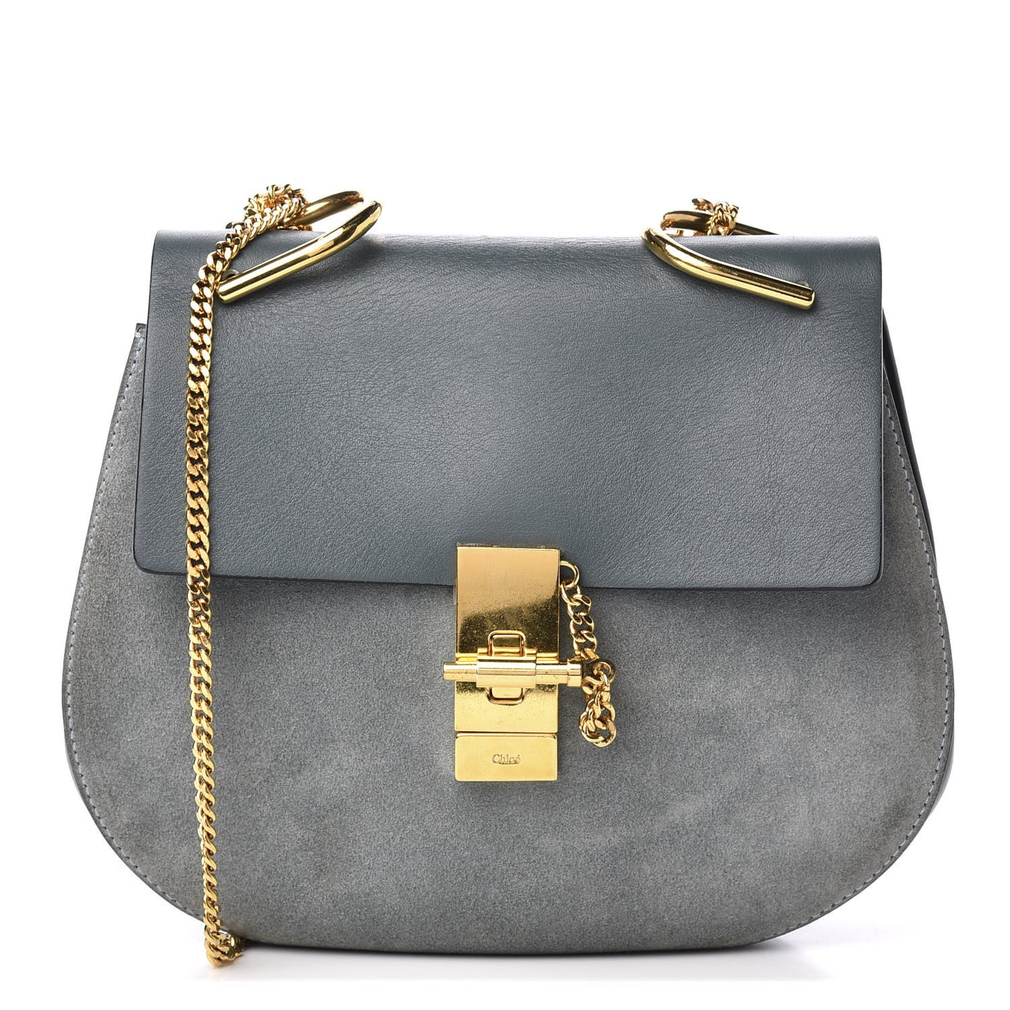 Suede Smooth Calfskin Drew Shoulder Bag Cloudy Blue