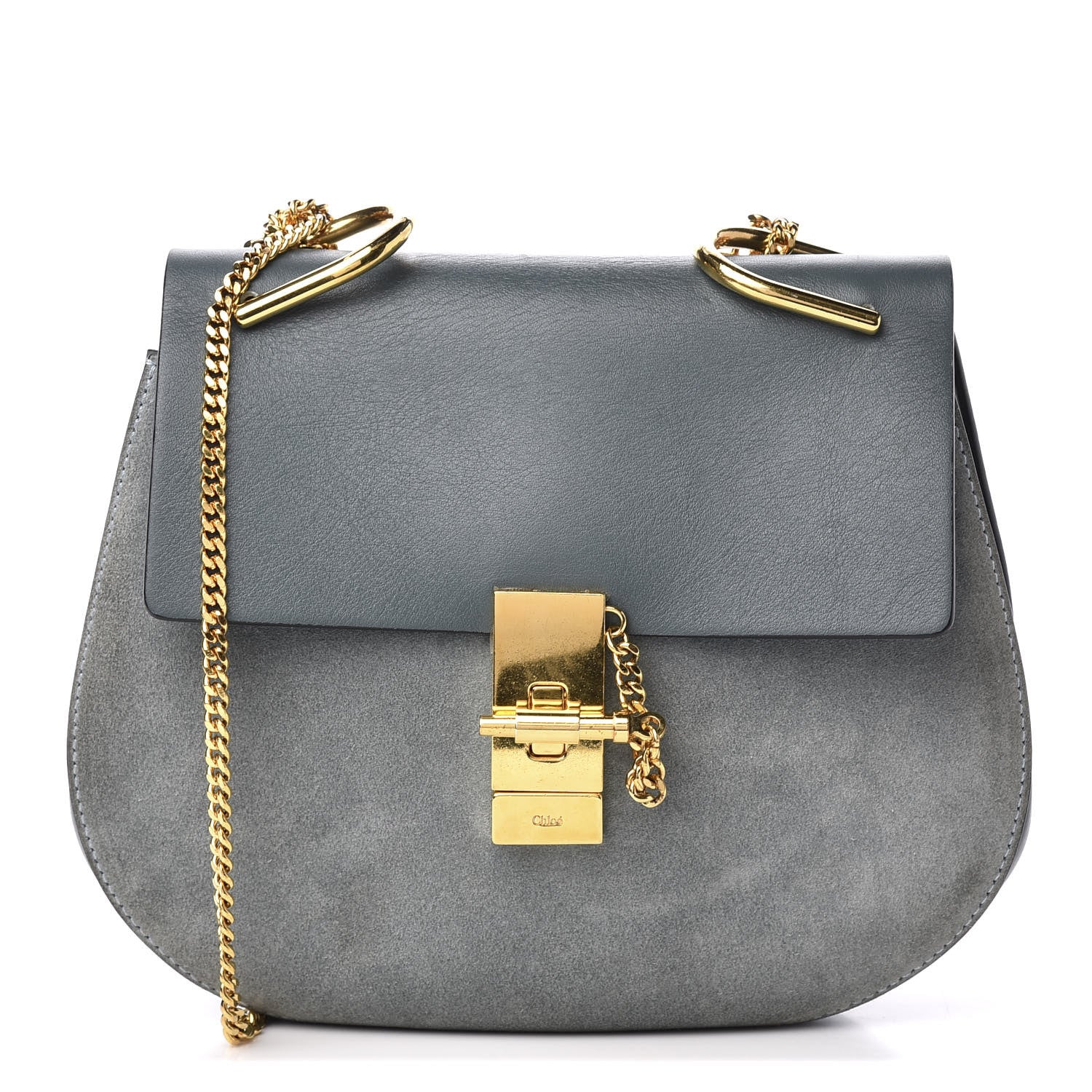 Chloe Suede Smooth Calfskin Drew Shoulder Bag Cloudy Blue 1 of 9