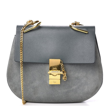 Chloe Suede Smooth Calfskin Drew Shoulder Bag Cloudy Blue 1 of 9