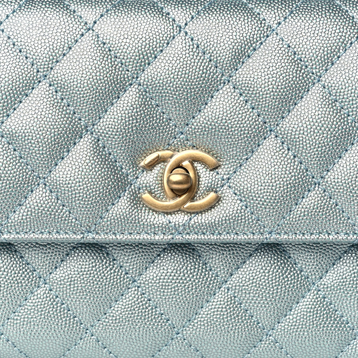 Metallic Caviar Quilted Mini Coco Handle Flap Light Blue