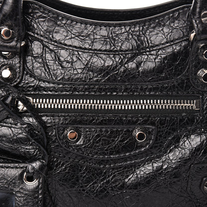 Balenciaga Agneau Classic Silver Hardware Mini City Logo Strap Black White 8 of 10
