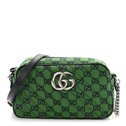 Gucci Monogram Multicolor Matelasse Diagonal Small GG Marmont Chain Shoulder Bag Green Blue 1 of 10