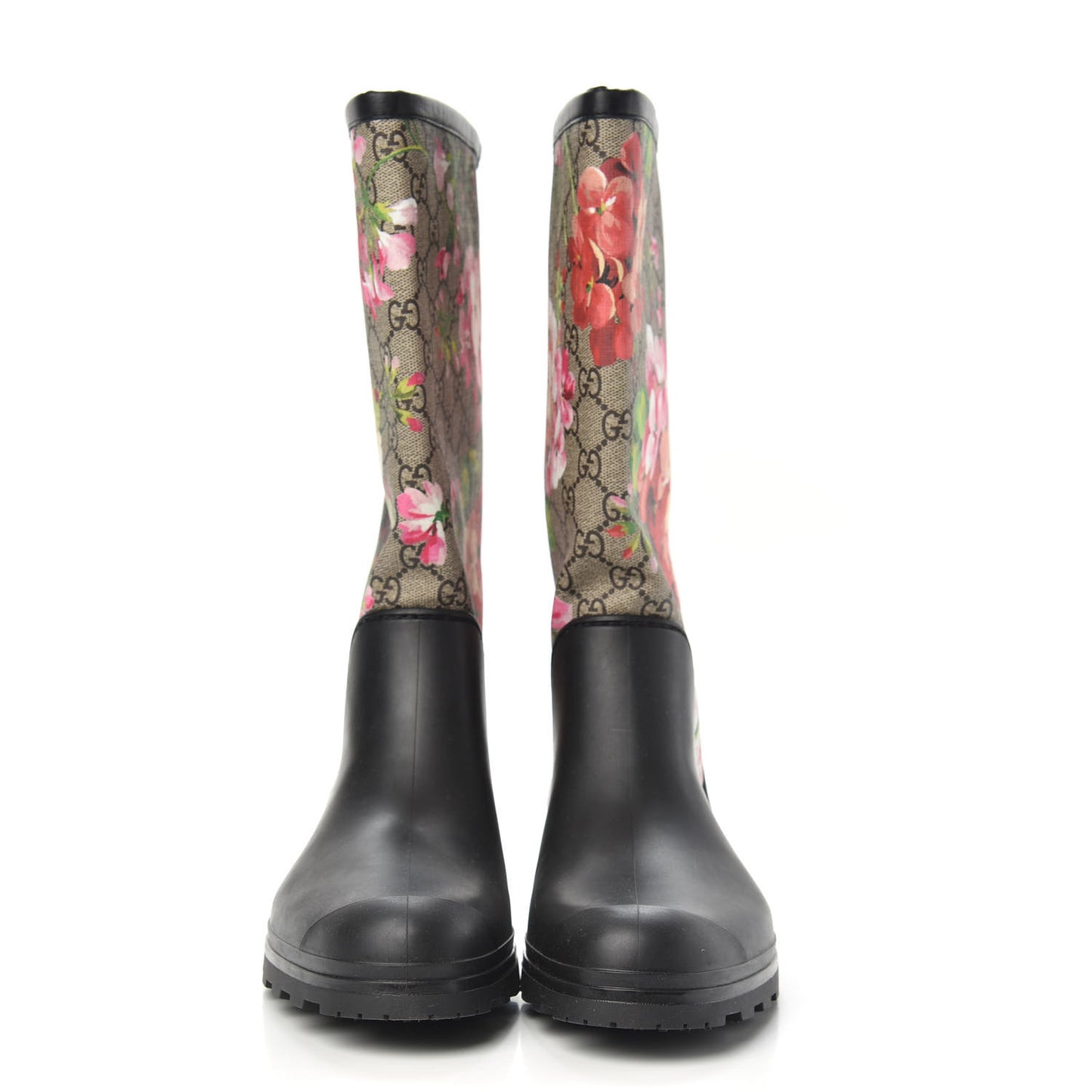 GG Supreme Monogram Blooms Flat Rubber Boots 40 Beige Multicolor