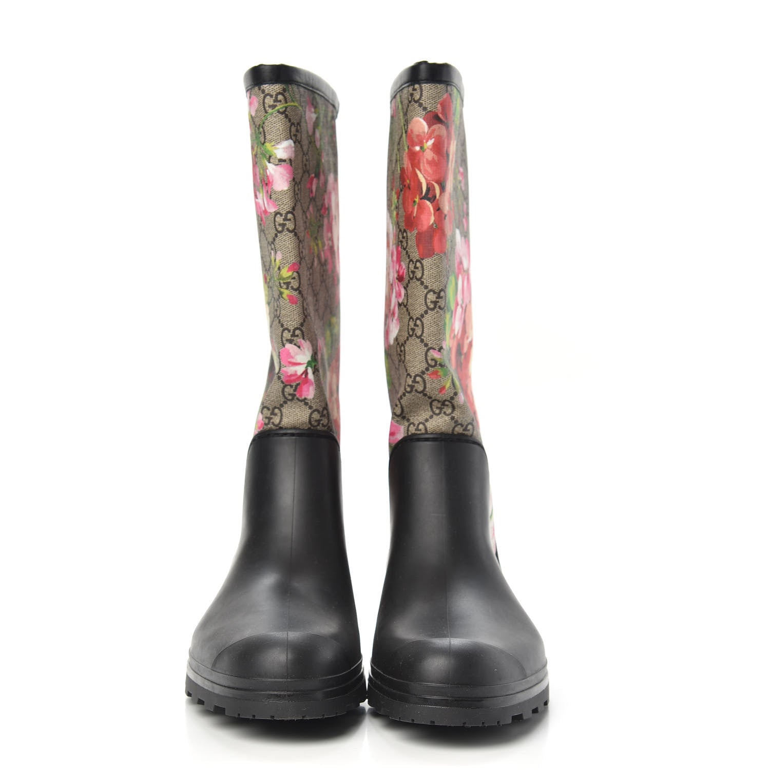 Gucci GG Supreme Monogram Blooms Flat Rubber Boots 40 Beige Multicolor 2 of 7