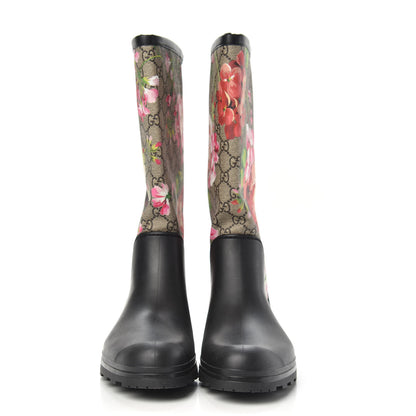 Gucci GG Supreme Monogram Blooms Flat Rubber Boots 40 Beige Multicolor 2 of 7