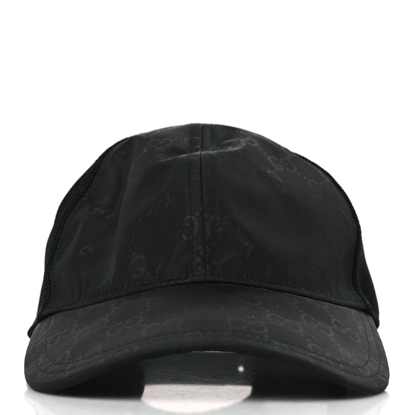 Nylon Light Mesh Dollar Calfskin GG Monogram Baseball Hat L Black