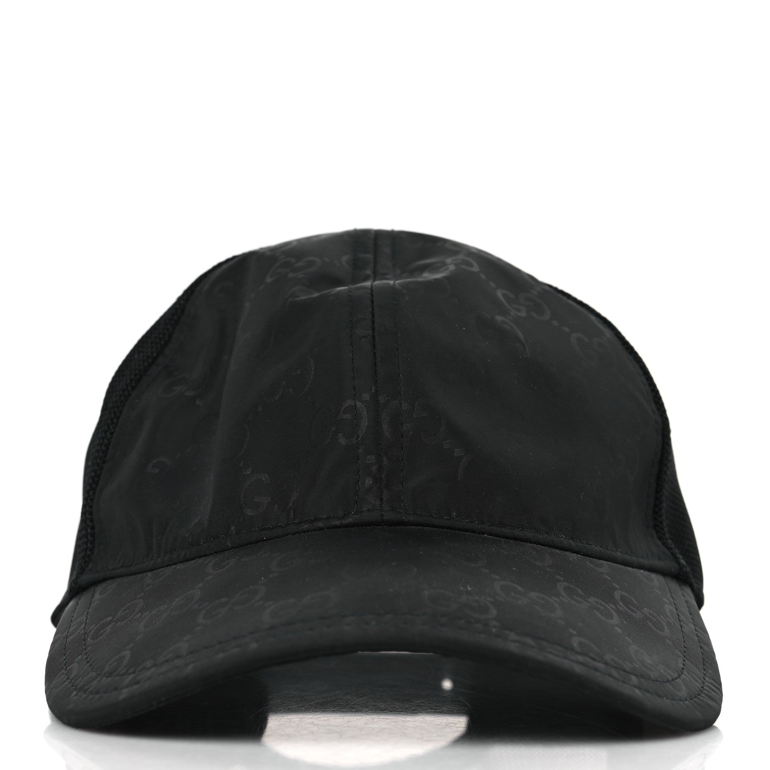 Gucci Nylon Light Mesh Dollar Calfskin GG Monogram Baseball Hat L Black 2 of 8