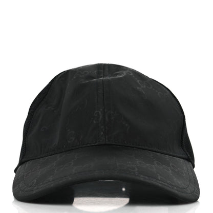 Gucci Nylon Light Mesh Dollar Calfskin GG Monogram Baseball Hat L Black 2 of 8