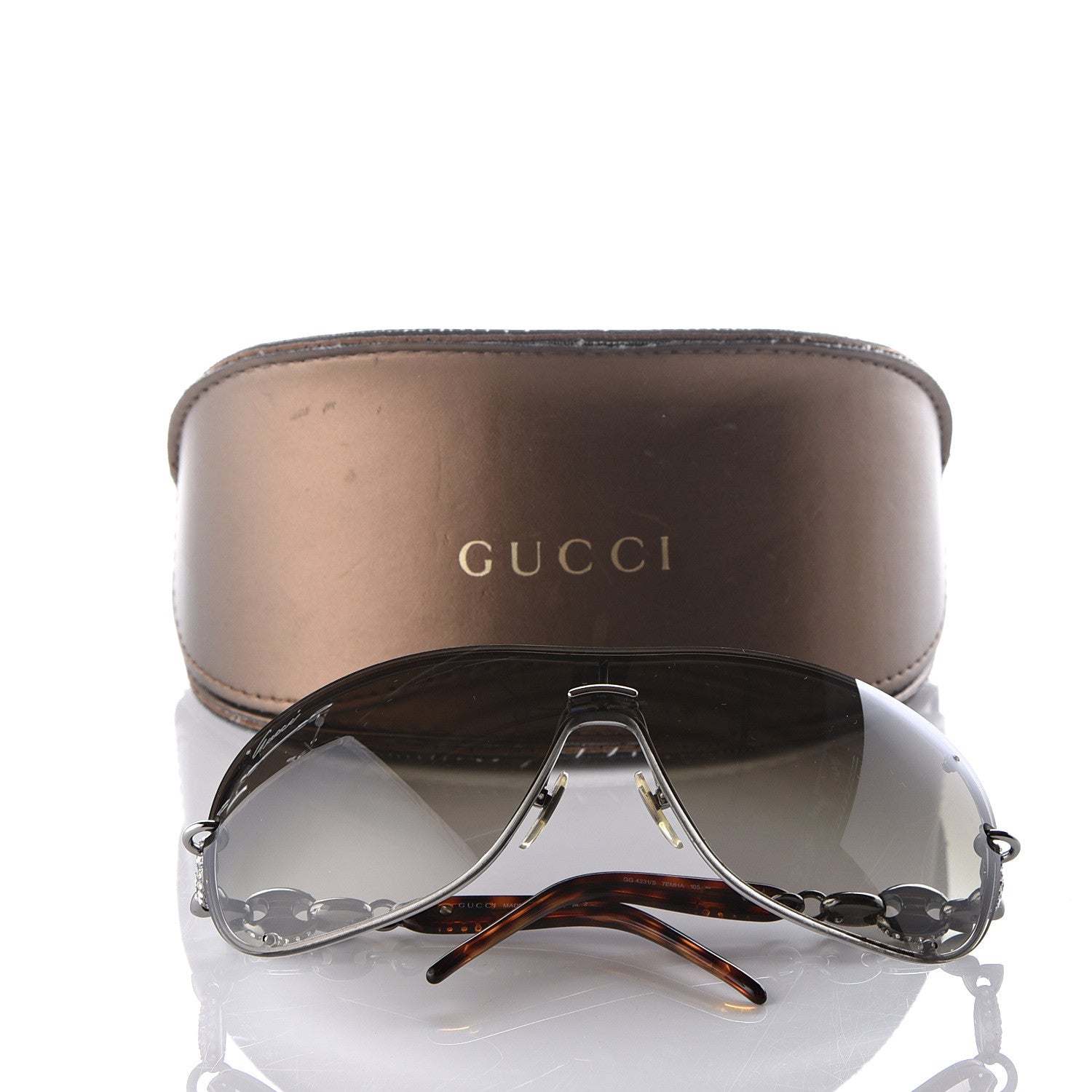 Gucci Crystal Marina Chain Shield Sunglasses GG4231S Tortoise