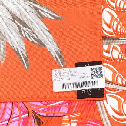 Hermes Silk La Danse Pacifique Scarf 90 Orange Rose Vif Kaki 3 of 4