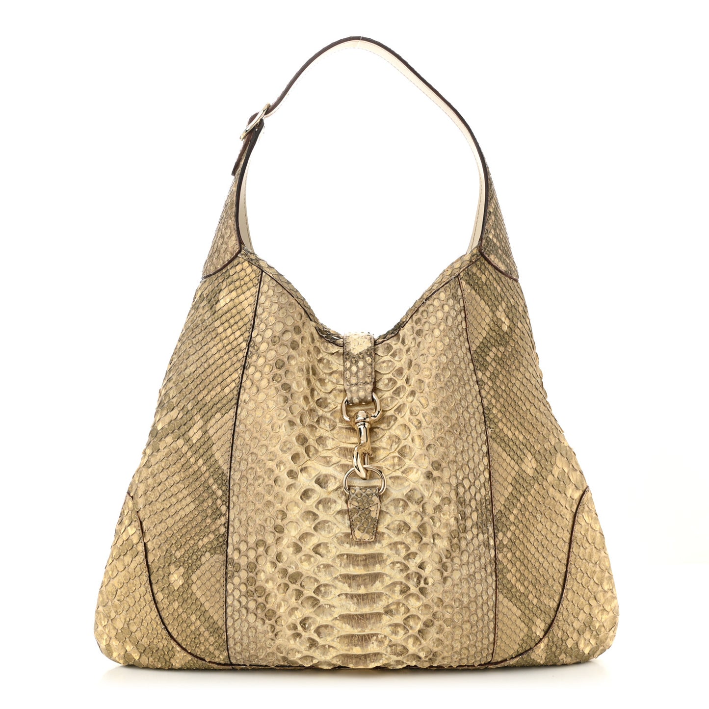 Snakeskin Large Jackie O Bouvier Hobo Gold Beige