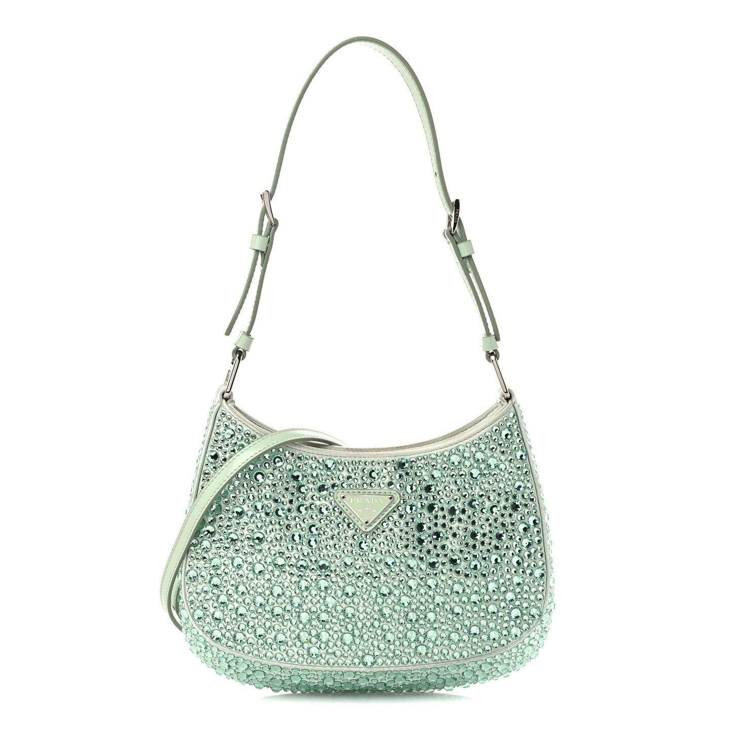 Satin Crystal Cleo Adjustable Strap Shoulder Bag Acqua