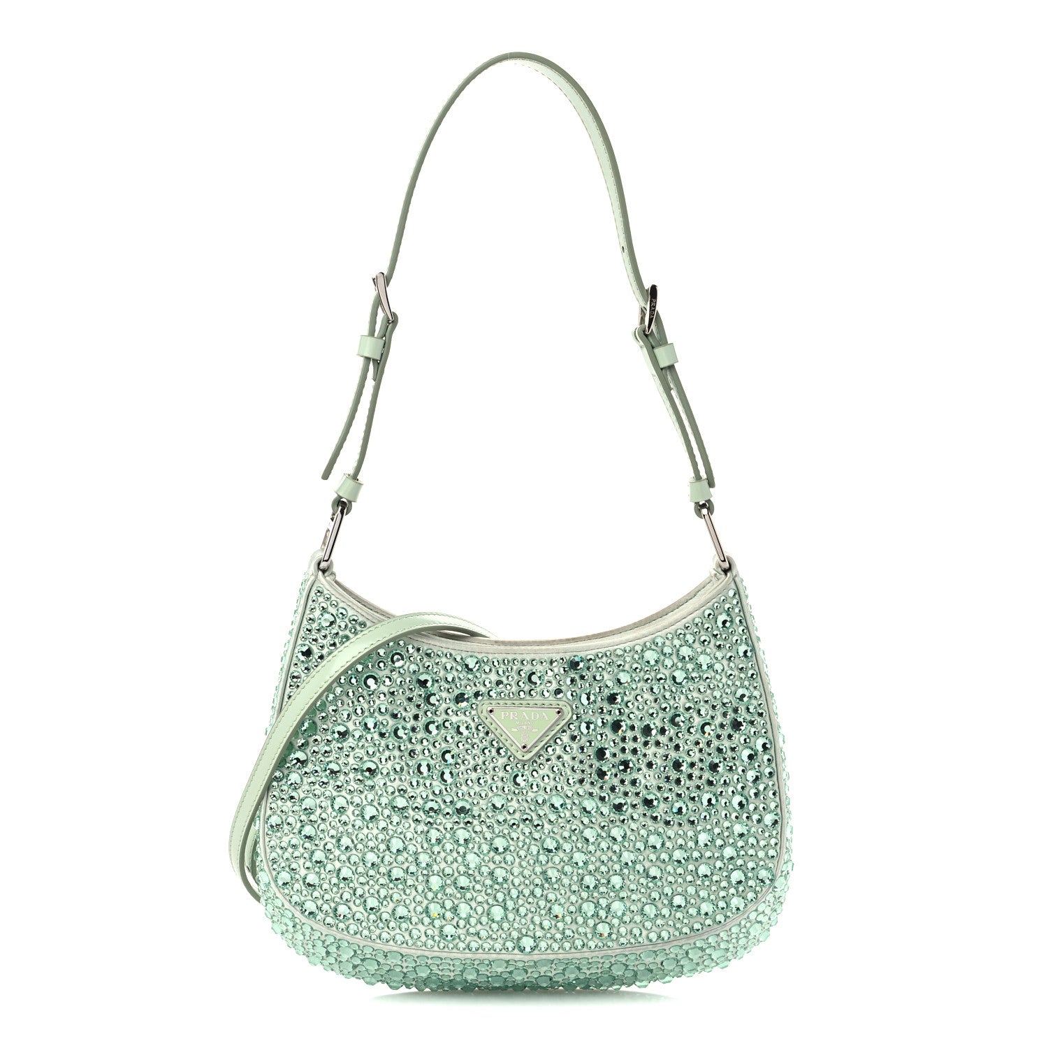 Prada Satin Crystal Cleo Adjustable Strap Shoulder Bag Acqua 1 of 11