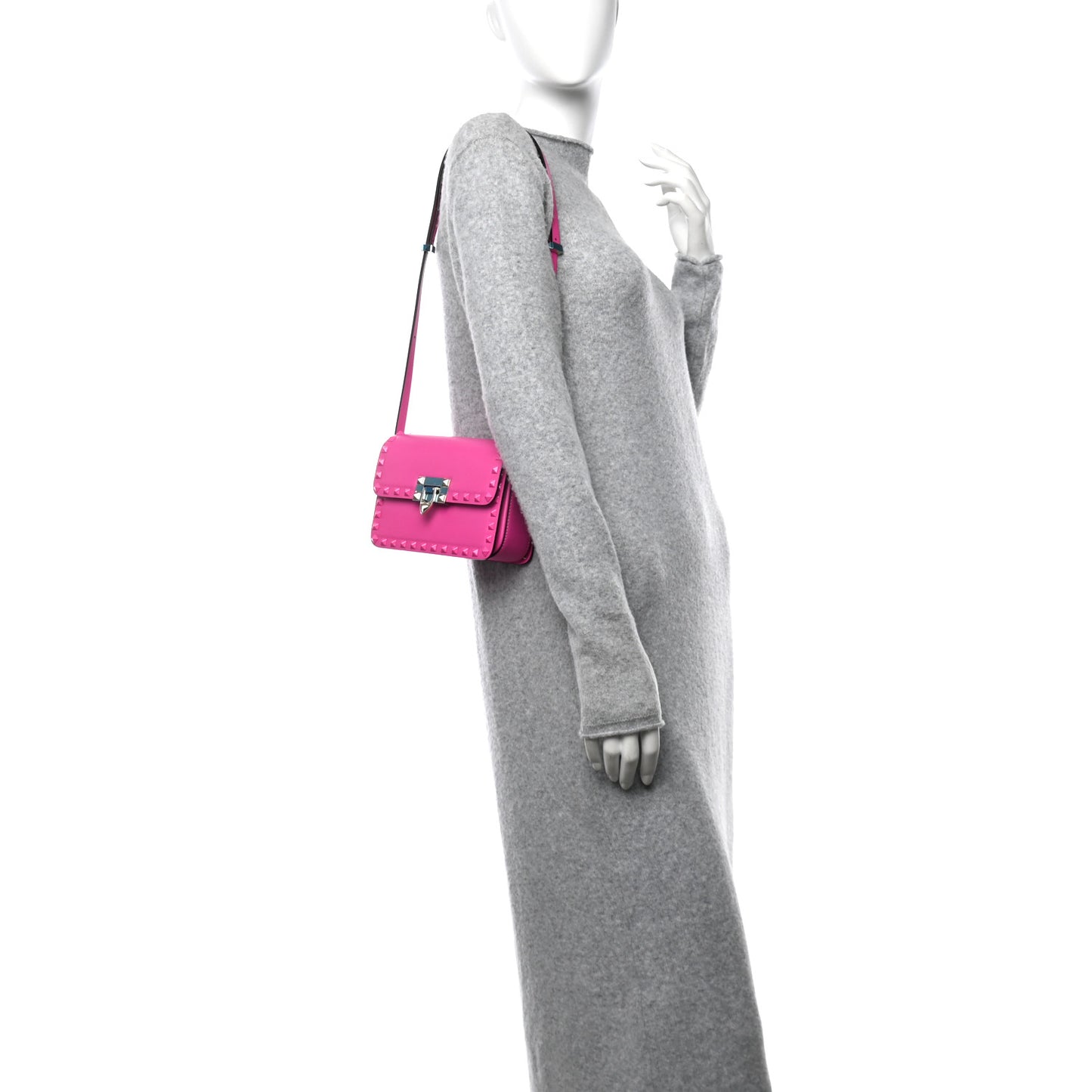 Smooth Calfskin Enamel Tonal Small Rockstud23 Shoulder Bag Pink PP