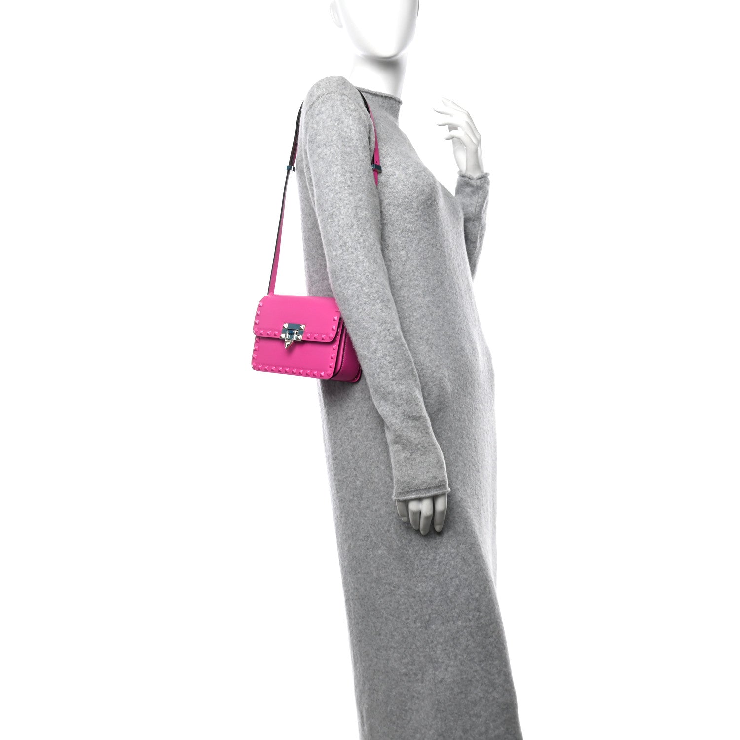 Valentino Garavani Smooth Calfskin Enamel Tonal Small Rockstud23 Shoulder Bag Pink PP 2 of 11