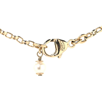 Chanel Metal Pearl Crystal CC Textured Pendant Necklace Gold 4 of 5