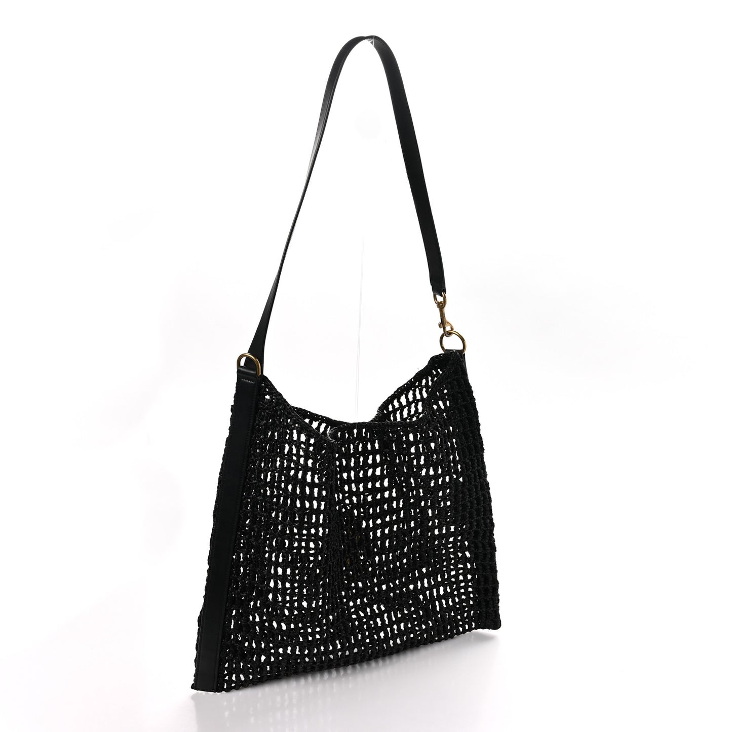 SAINT LAURENT Raffia Calfskin Oxalis Shoulder Bag Black
