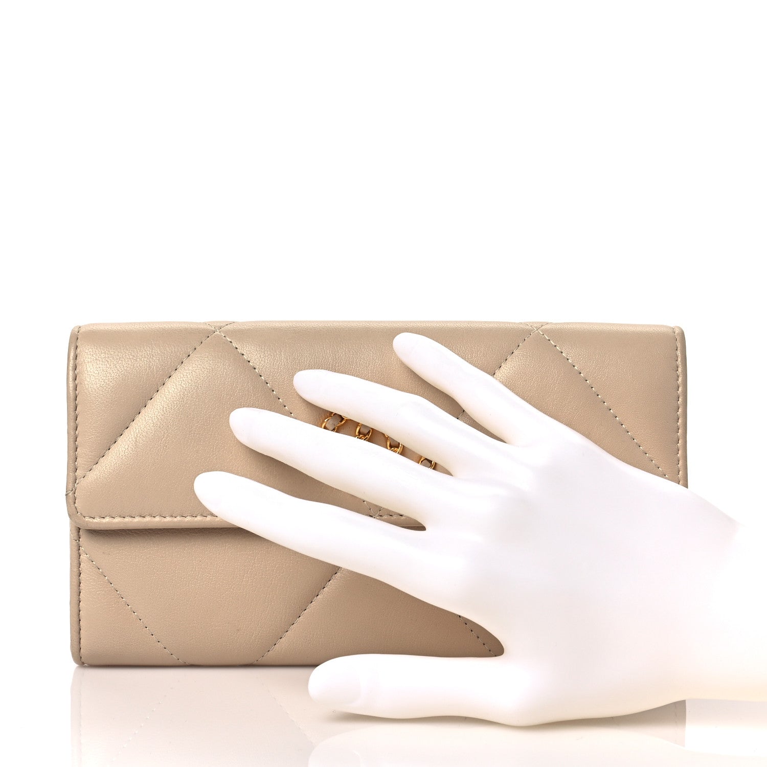 Chanel Lambskin Quilted Chanel 19 Flap Wallet Beige 2 of 7