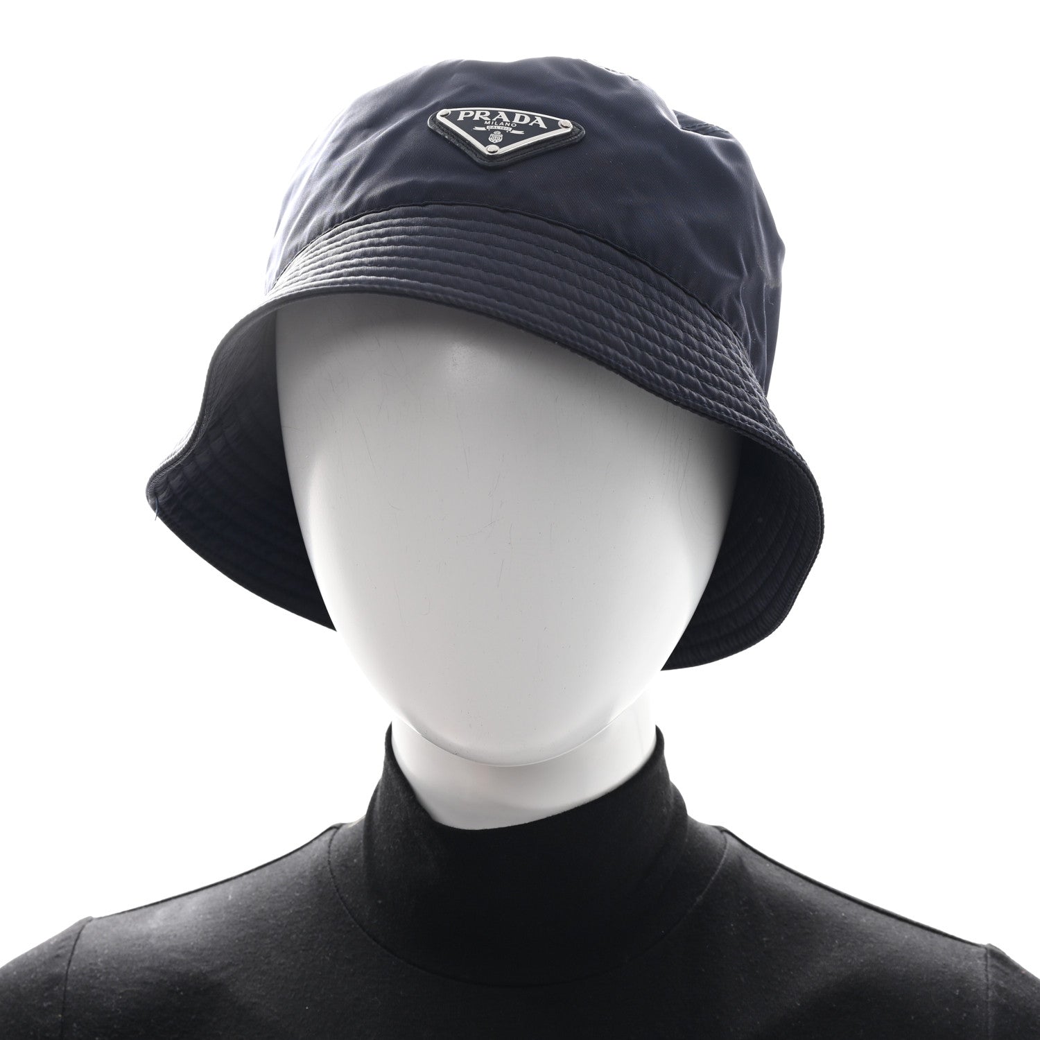 Prada Re-Nylon Metal Triangle Logo Womens Bucket Hat XL Black 2 of 9
