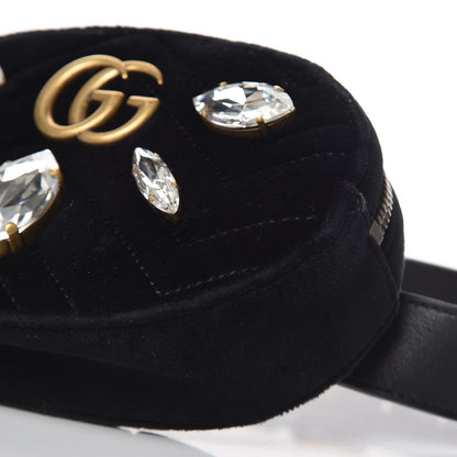 Gucci Velvet Matelasse Marquise Crystals GG Marmont Belt Bag 75 30 Black 10 of 11