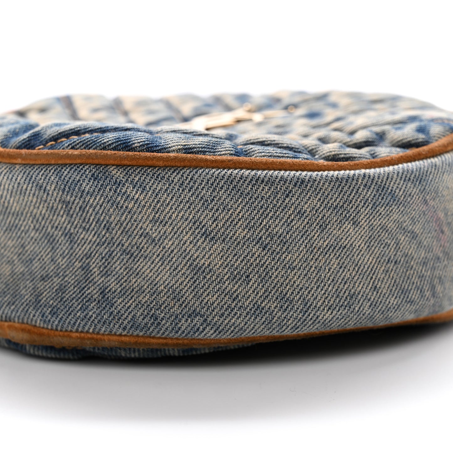 Denim Quilted Monogram Round Crossbody Bag Rodeo Blue