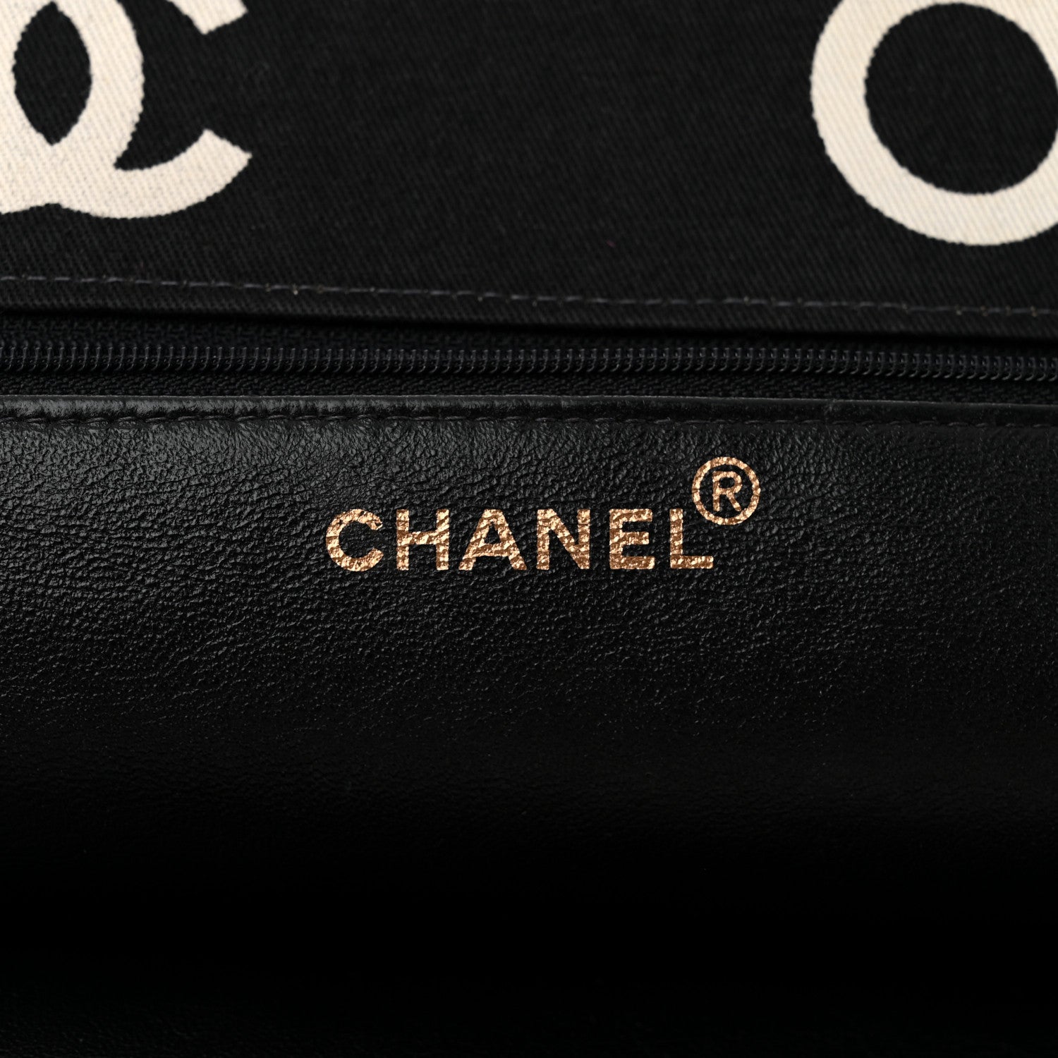 Chanel Canvas Printed Quilted Logo Tote Black White 6 of 11