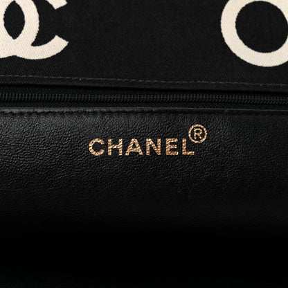 Chanel Canvas Printed Quilted Logo Tote Black White 6 of 11