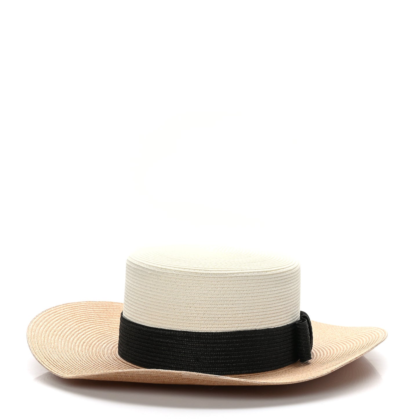 Straw Effect Fabric Wide Brim Hat With Bow XL White Black