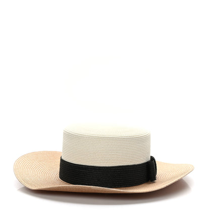 Gucci Straw Effect Fabric Wide Brim Hat With Bow XL White Black 4 of 8
