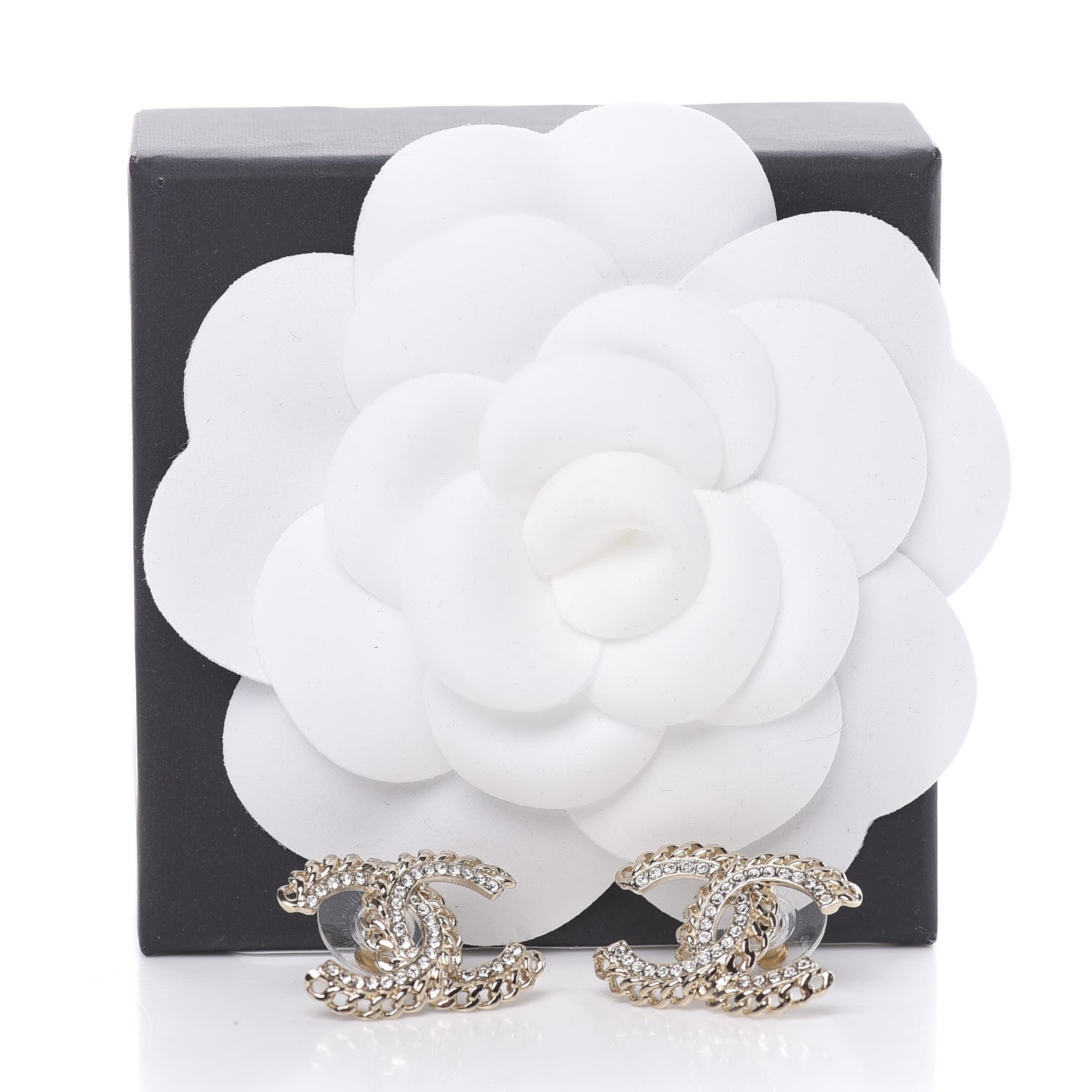 Chanel Crystal Chain CC Earrings Gold 5 of 5