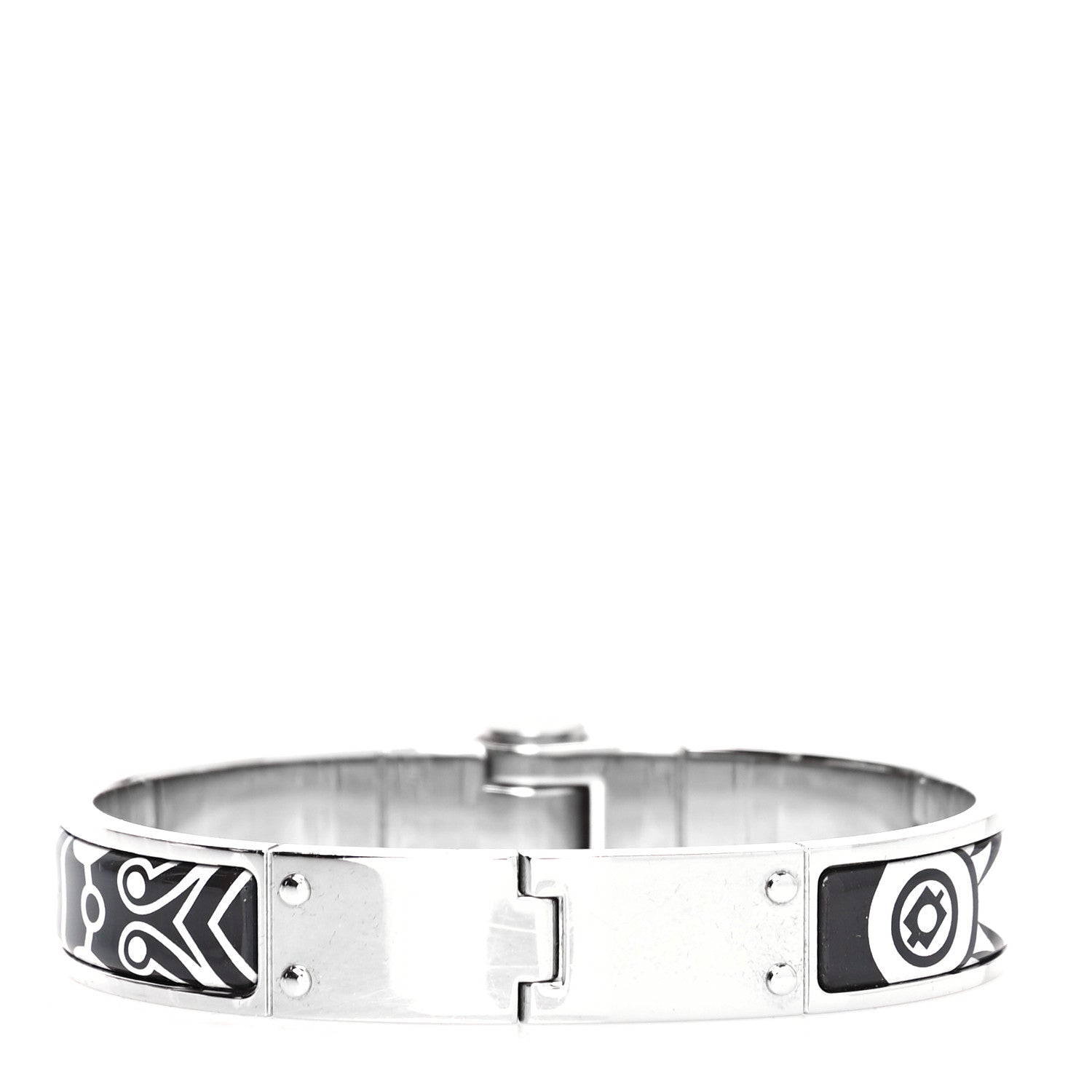 Hermes Enamel Printed Narrow Washington's Carriage Tattoo Hinged Bracelet S Faux Gris 6 of 12