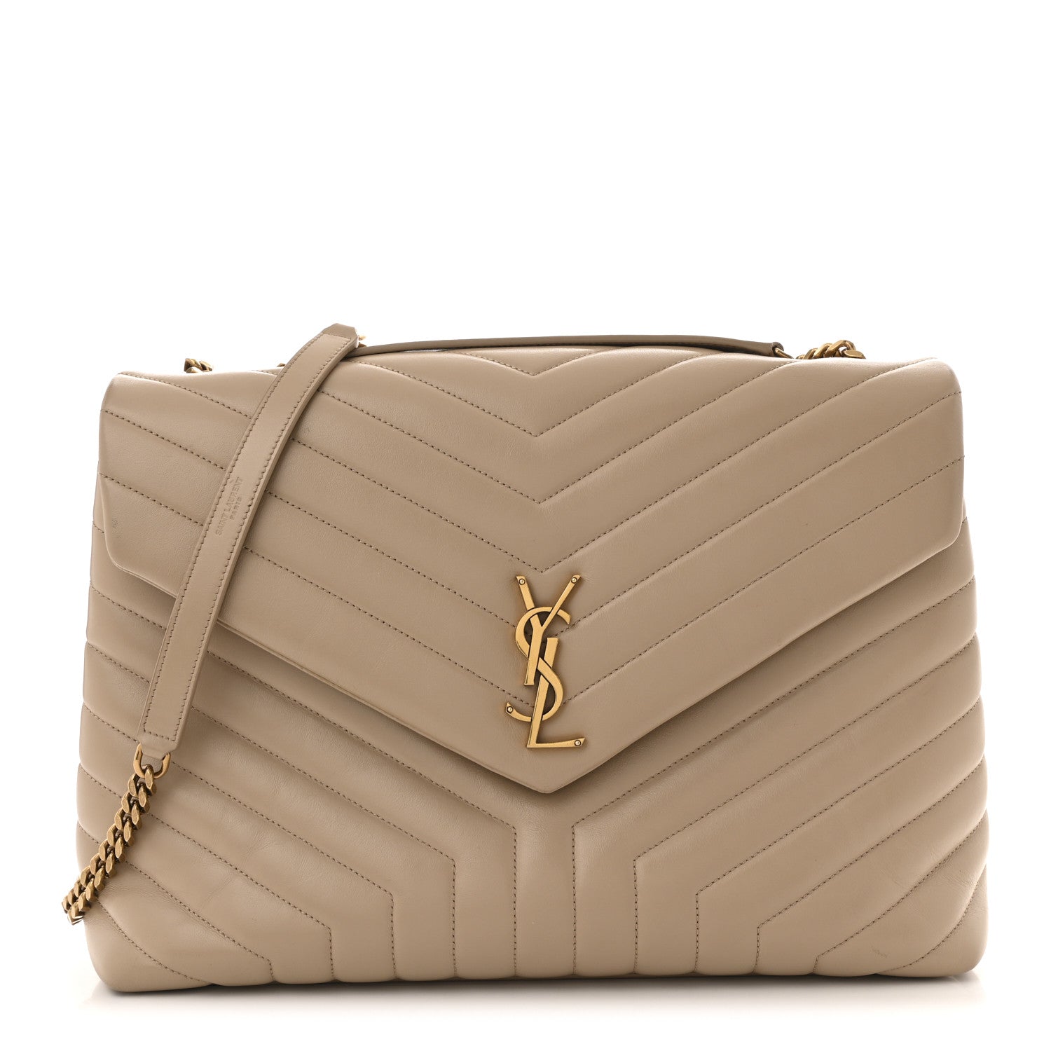 Saint Laurent Calfskin Matelasse Large Loulou Monogram Chain Satchel Dark Beige 1 of 12