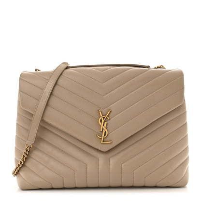 Saint Laurent Calfskin Matelasse Large Loulou Monogram Chain Satchel Dark Beige 1 of 12