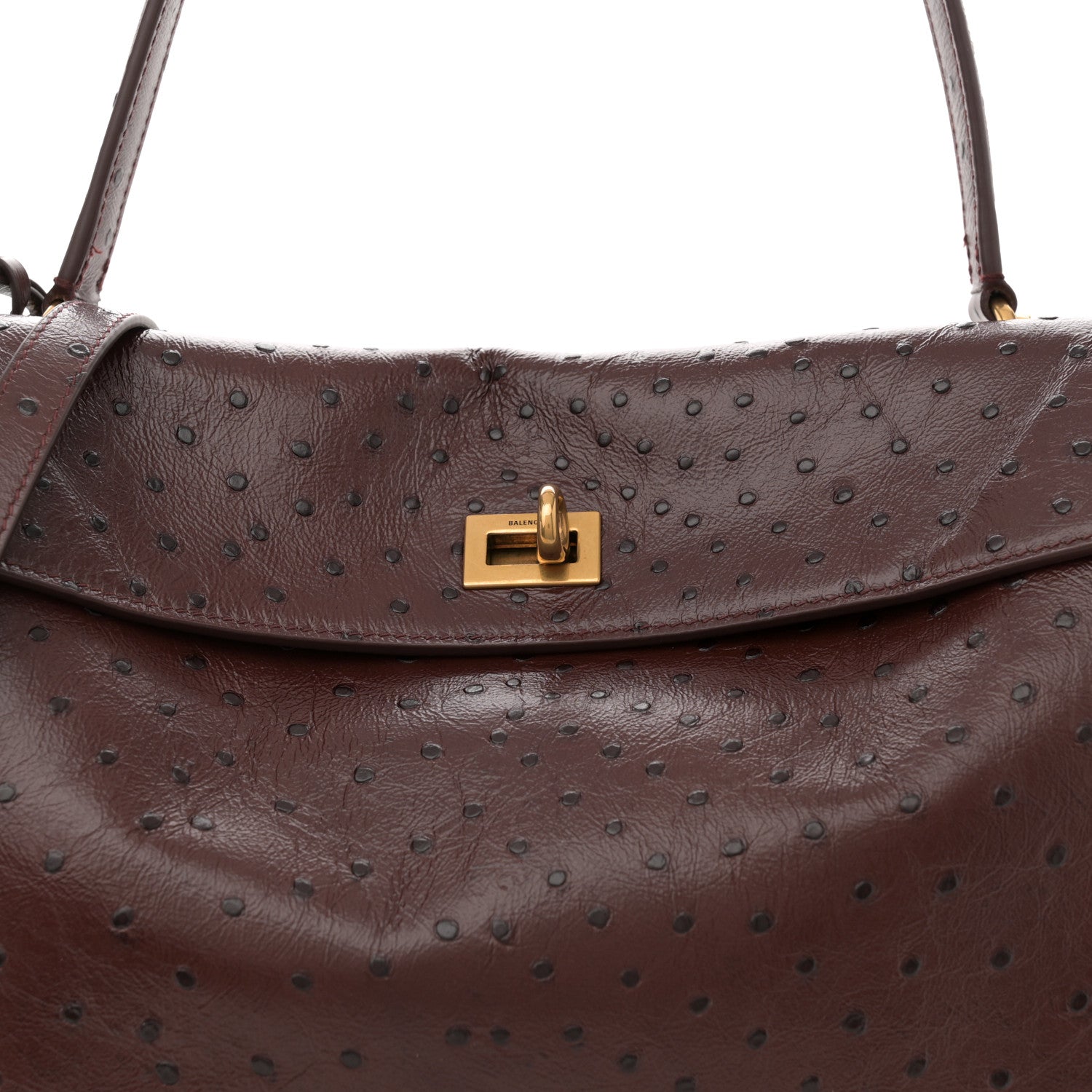Balenciaga Shiny Calfskin Ostrich Embossed Medium Rodeo Top Handle Handbag Brown 8 of 10