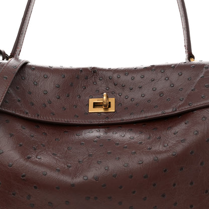 Balenciaga Shiny Calfskin Ostrich Embossed Medium Rodeo Top Handle Handbag Brown 8 of 10