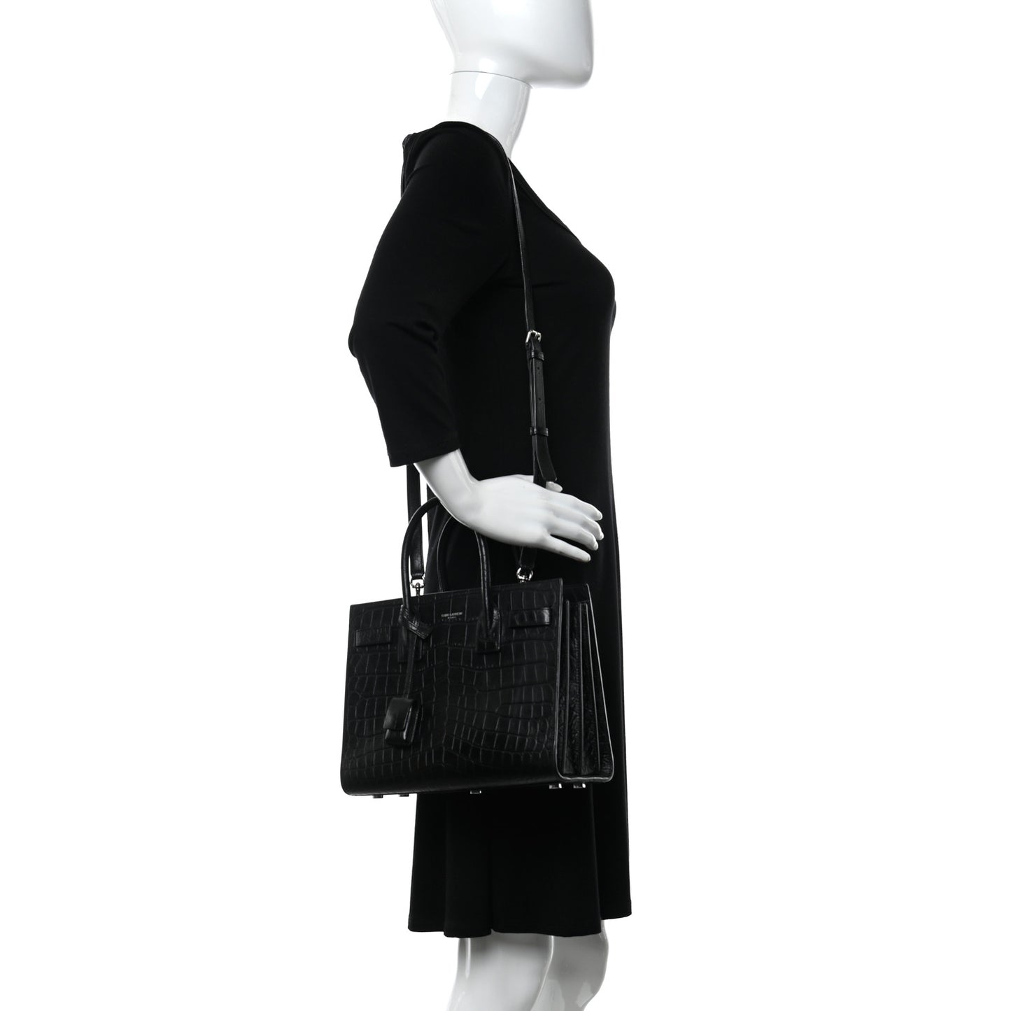 Calfskin Crocodile Embossed Baby Sac De Jour Black