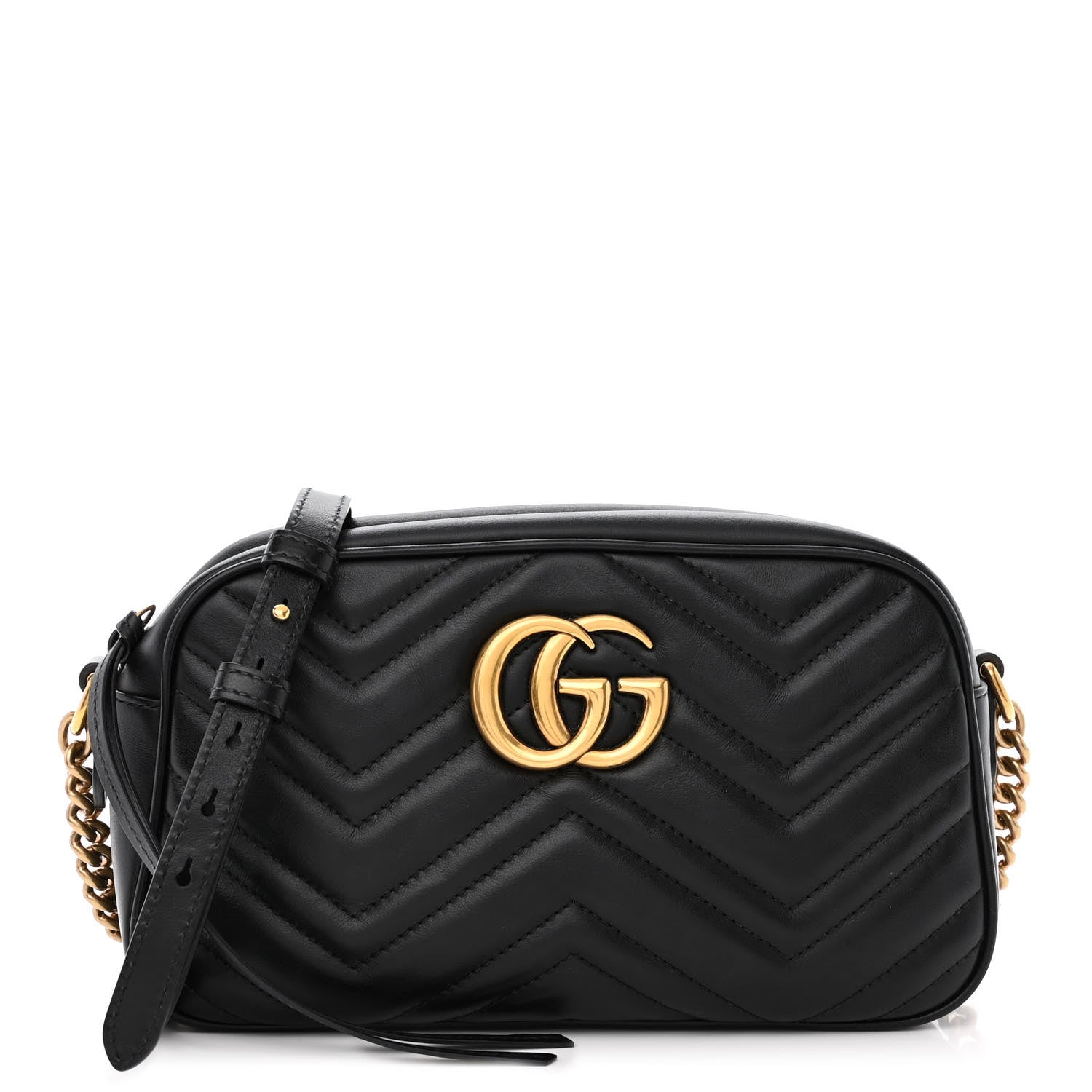 Gucci Calfskin Matelasse Small GG Marmont Chain Shoulder Bag Black 1 of 10