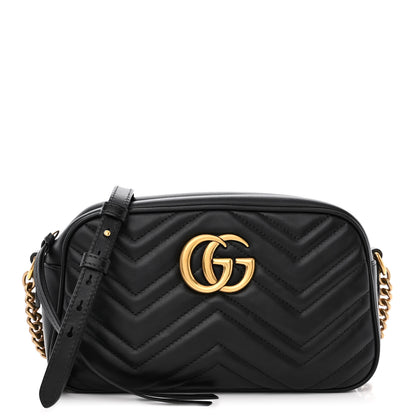 Gucci Calfskin Matelasse Small GG Marmont Chain Shoulder Bag Black 1 of 10
