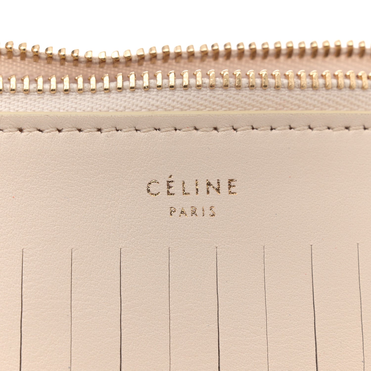 Celine Calfskin Laser Cut Fringe Foldover Clutch White Orange 6 of 15